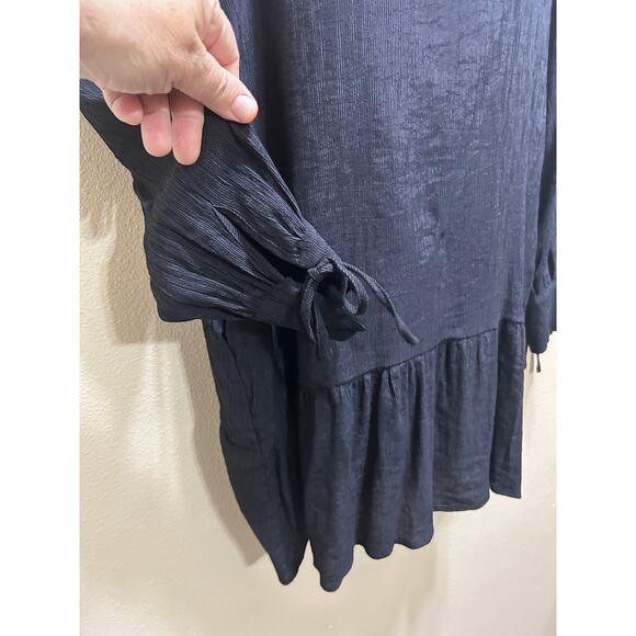 Lola May Black Dress 12 Long Sleeve High Collar Tunic Style Semi Sheer Unlined - Picture 3 of 8